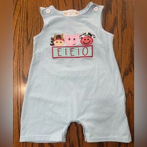 Abby & Evie Toddler Boy Farm Animals Blue Sleeveless Romper 24M